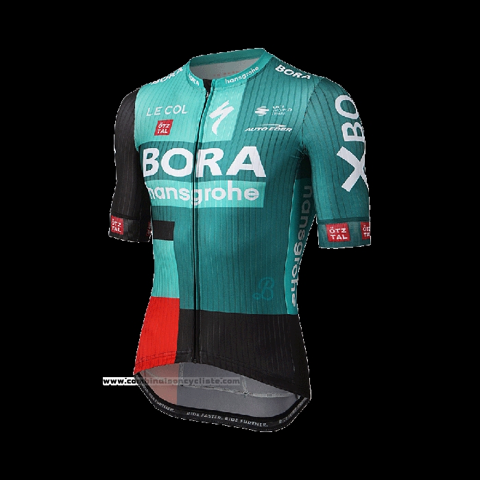 2022 Maillot Cyclisme Bora Hansgrone Vert Rouge Manches Courtes et Cuissard
